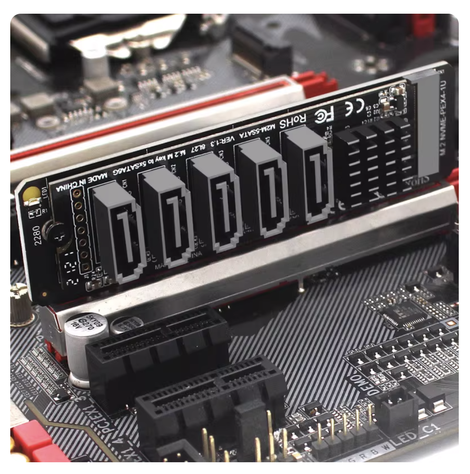M.2 NVMe to 5-Port SATA Adapter – M-Key Expansion Card for NAS & PC