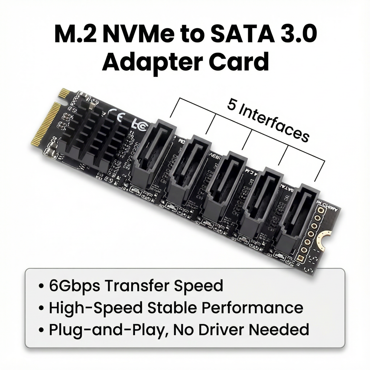 M.2 NVMe to 5-Port SATA Adapter – M-Key Expansion Card for NAS & PC