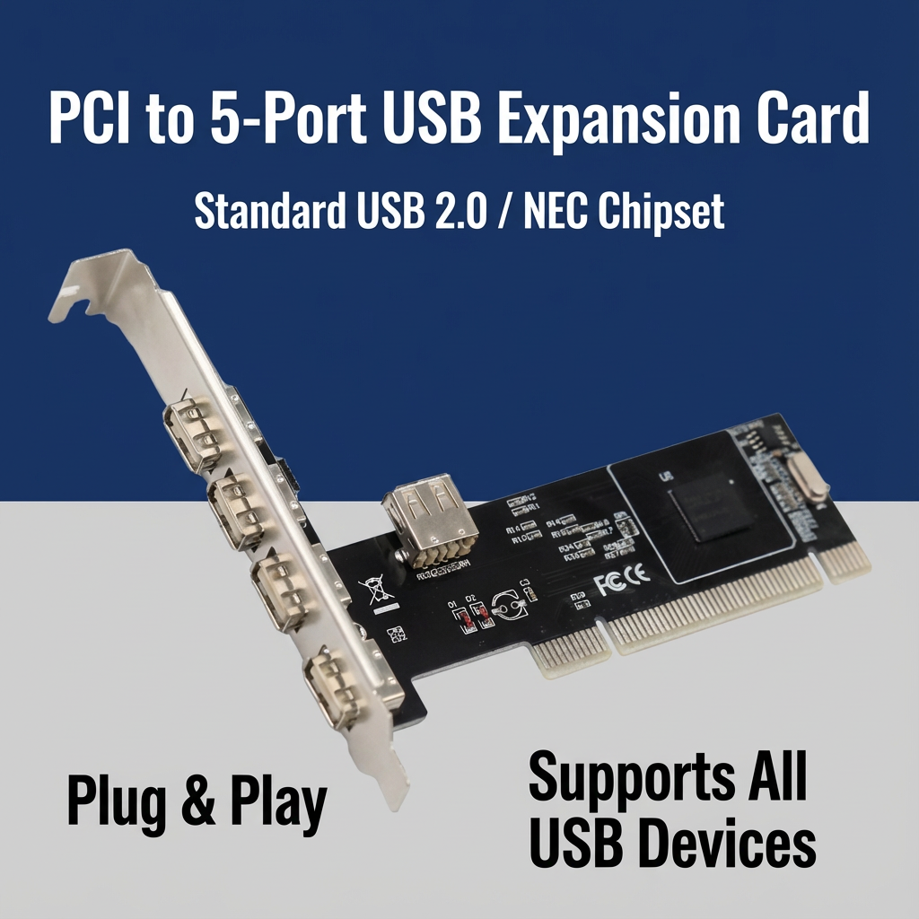PCI to USB 2.0 Expansion Card – 5-Port Adapter with NEC Chipset