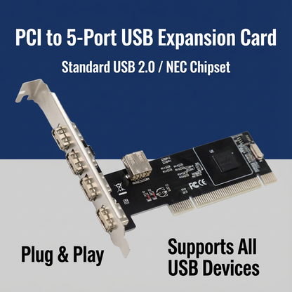 PCI to USB 2.0 Expansion Card – 5-Port Adapter with NEC Chipset