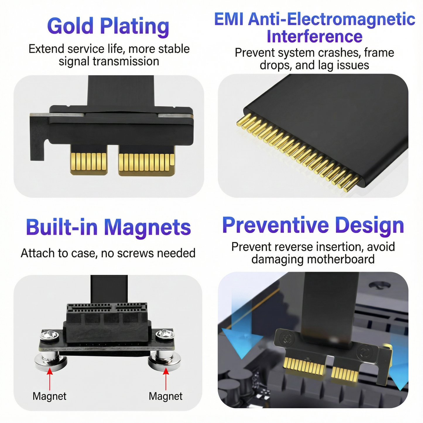 PCIe x1 Right Angle Extension Cable – Magnetic, PCIe 4.0 & 3.0 Compatible