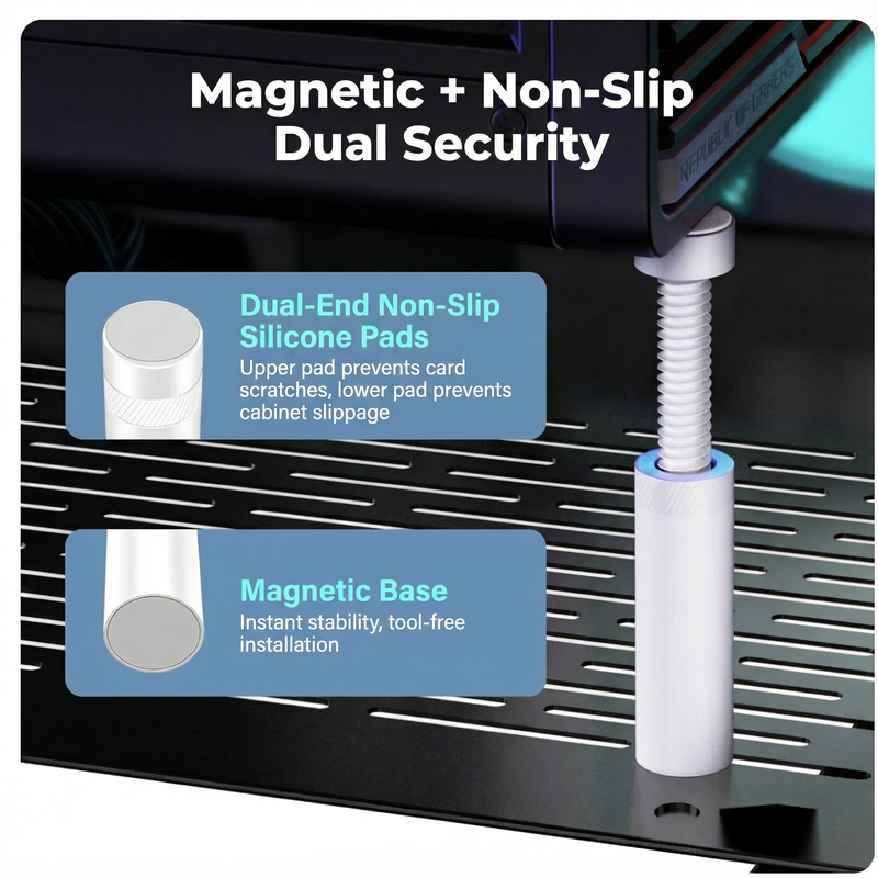 Adjustable GPU Support Bracket – Tool-Free, Aluminum Alloy, Vertical GPU Holder