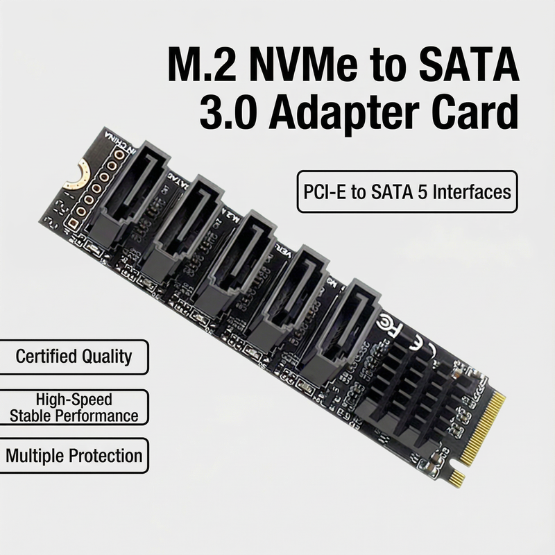 M.2 NVMe to 5-Port SATA Adapter – M-Key Expansion Card for NAS & PC