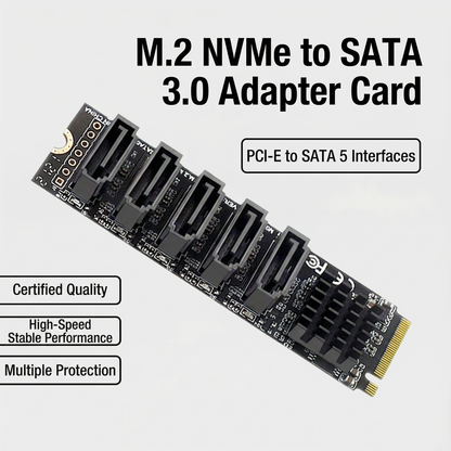 M.2 NVMe to 5-Port SATA Adapter – M-Key Expansion Card for NAS & PC