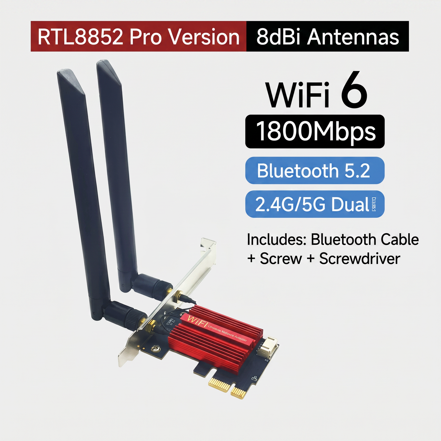 WiFi 6 PCIe Adapter Card with Bluetooth 5.2 – 1800Mbps Dual Band Wireless Network Card for Desktop PC