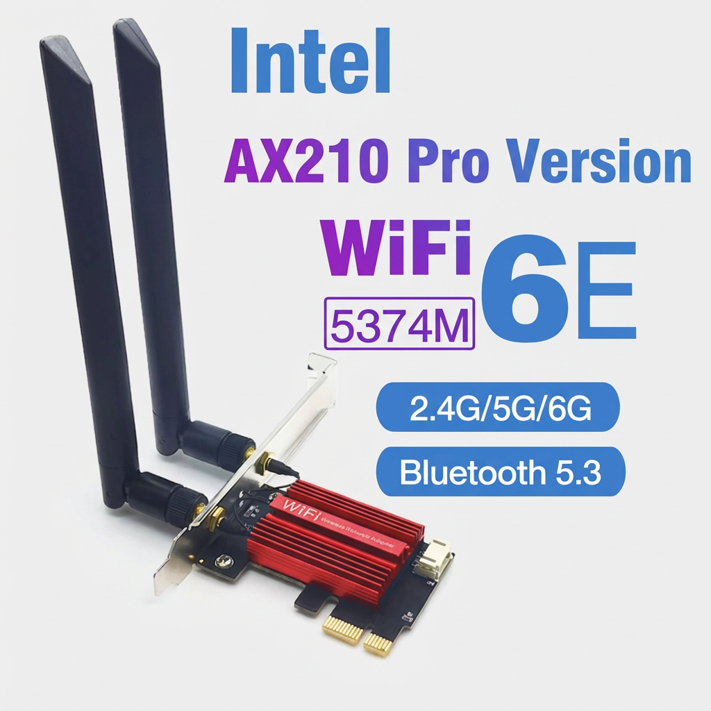 Intel AX210 Pro WiFi 6E PCIe Card – Tri-Band 5374Mbps with 8dBi Antennas & Bluetooth 5.3