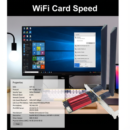 Intel AX210 Pro WiFi 6E PCIe Card – Tri-Band 5374Mbps with 8dBi Antennas & Bluetooth 5.3
