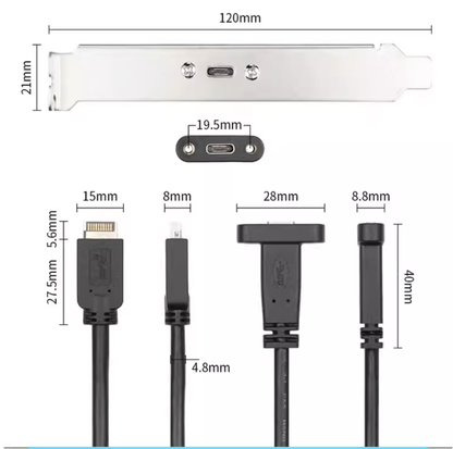 USB 3.2 Gen 2 Type-E to Type-C Extension Cable (10/20Gbps)