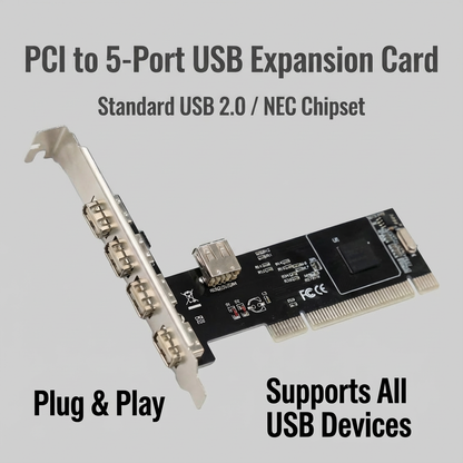 PCI to USB 2.0 Expansion Card – 5-Port Adapter with NEC Chipset