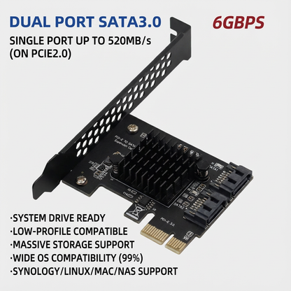 PCIe to SATA 3.0 Expansion Card – 2-Port Adapter for NAS & Desktop PCs