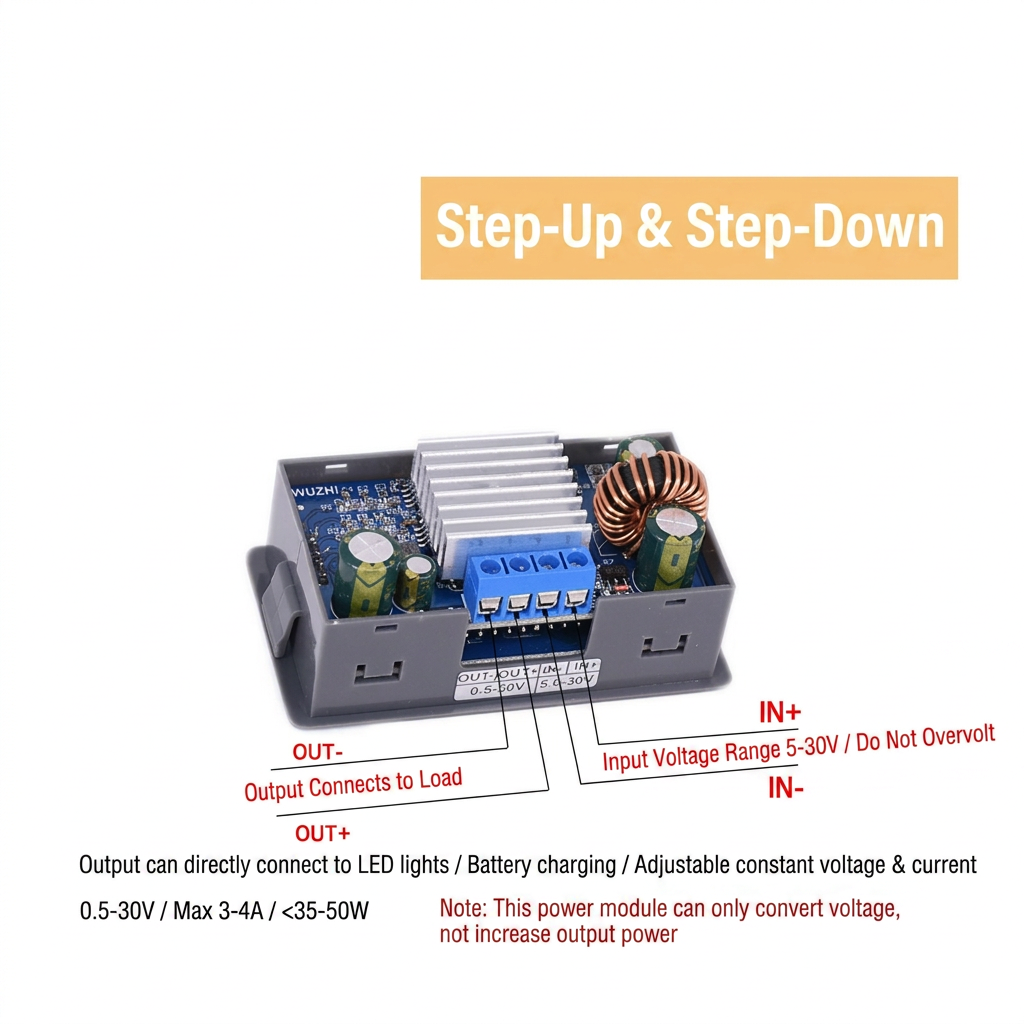 80W Programmable Buck-Boost DC Power Supply Module with LCD Display (4A/5A CV CC Adjustable Voltage Regulator)